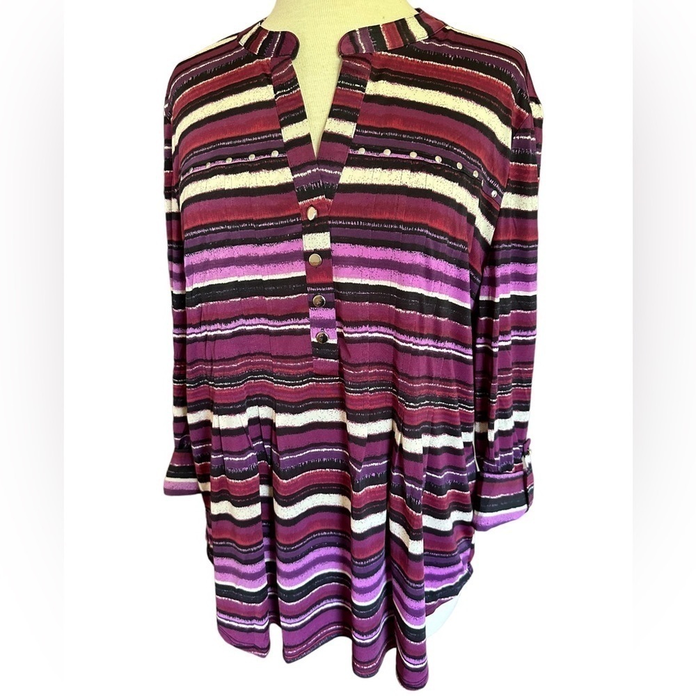 COCOMO XL Purple 3/4 sleeve women's Pintuck Blouse top shirt